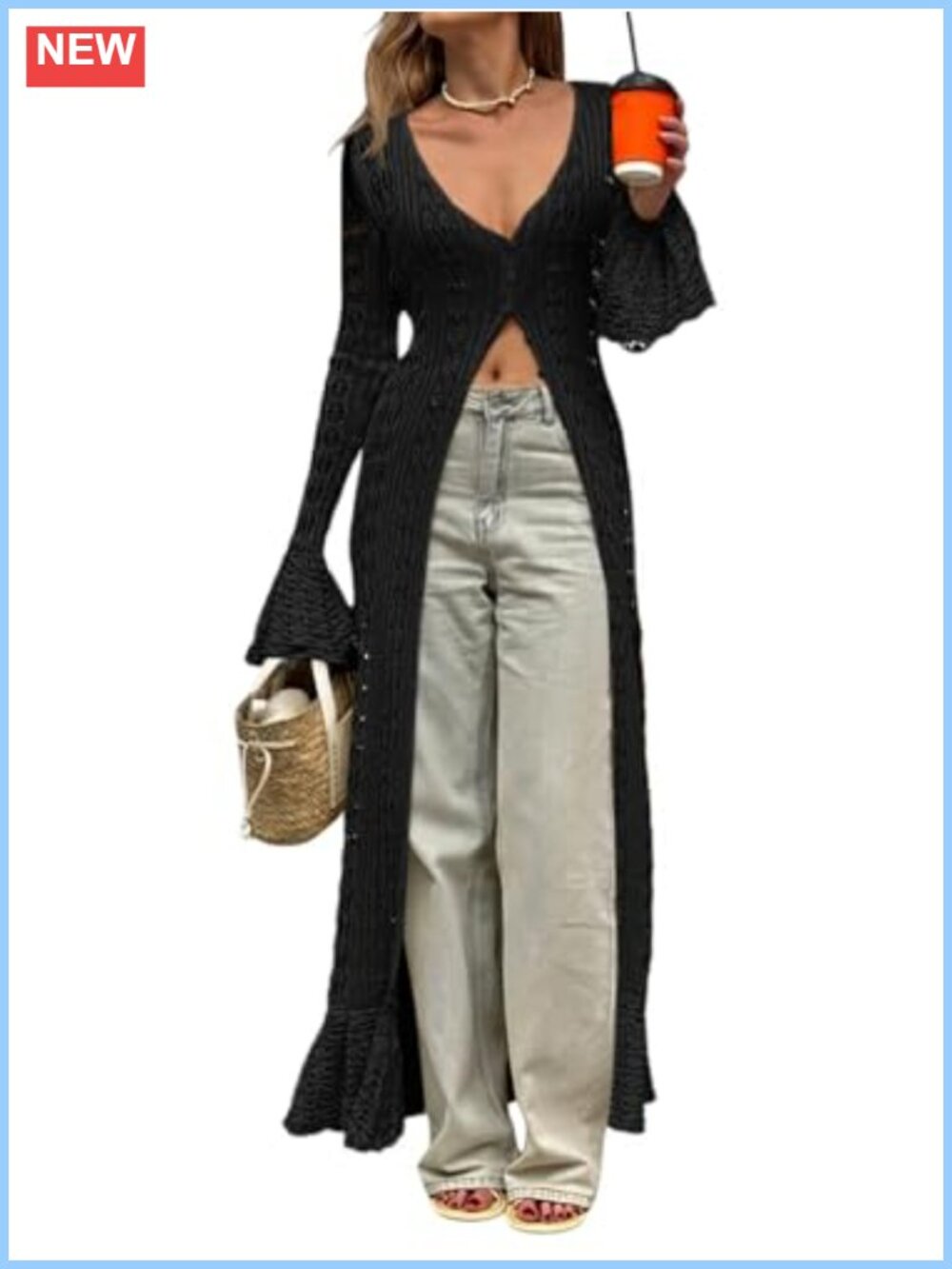 Crochet Long Cardigan Boho Summer Maxi Duster Lace Bell Sleeve